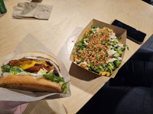 Beyond meat burger and vöner box with fries at Veg Machine in Tallinn