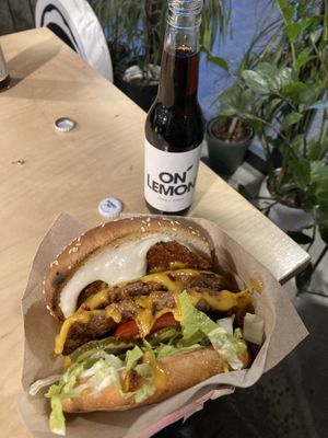 Beyond smash burger with extra patty and cheese.  at Veg Machine in Tallinn