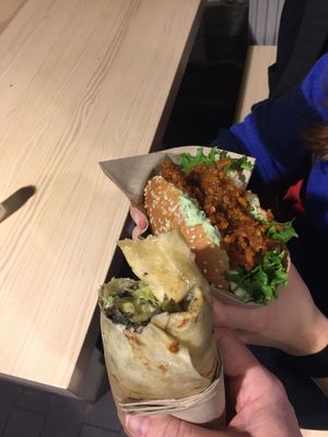 Burger and wrap at Veg Machine in Tallinn