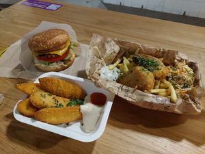 Smash burger & vish and chips & like chicken tenders at Veg Machine in Tallinn