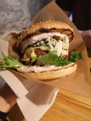 Beyond meat cheeseburger at Veg Machine in Tallinn