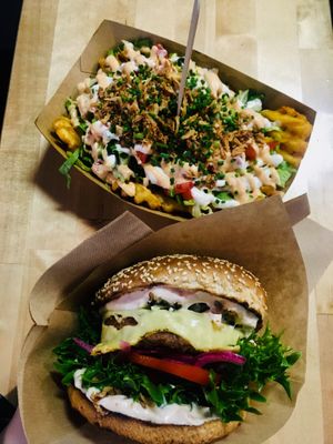 loaded fries and beyond meat burger, amazing! at Veg Machine in Tallinn