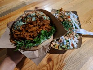 a burger and fries at Veg Machine in Tallinn