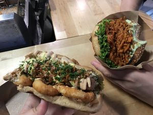 Hot dog and burger at Veg Machine in Tallinn