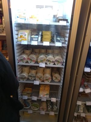 Vegan cheezes fridge at Tree House in Nantes