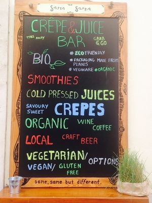 Outside board! Juices, Crepes , vegan options at Sama Sama Catering in Lisbon