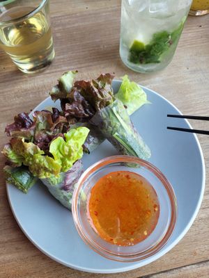 Vegan spring rolls at Monsoon Cafe - Aqua City Odaiba in Tokyo