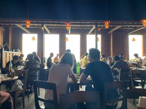 There is a nice view of Tokyo Bay from the windows at Monsoon Cafe - Aqua City Odaiba in Tokyo
