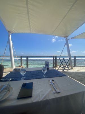 Sitting outside  at Just Veg in Kanifushi