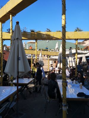 Outdoor seating at La Taqueria Vegiee in Tijuana