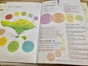 Drink menu at Clear Cafe in Ubud