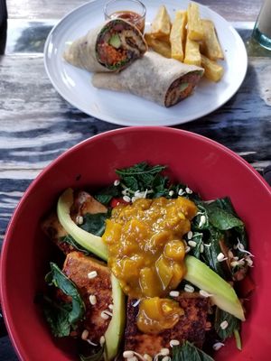 Dragon bowl and tempeh wrap at Clear Cafe in Ubud