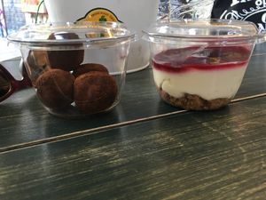 Chessecake and wonderful trufles at Vegan Nation in Athens