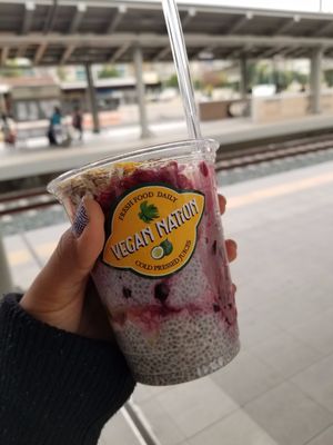 Chia pot with raspberry sauce at Vegan Nation in Athens