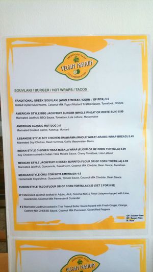 Menu as of 29/5/18 at Vegan Nation in Athens