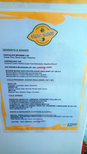 Menu as of 29/5/18 at Vegan Nation in Athens