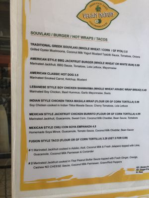Menu at Vegan Nation in Athens