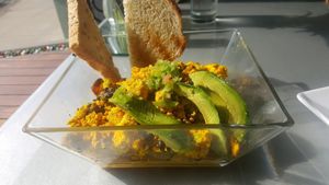 Breakfast bowl with seasoned tofu at Water Garden Cafe in Cleveland