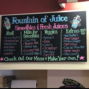 juice & smoothie menu at Waltz's Soda Fountain in Damariscotta