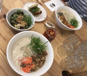 My califlower ramen and silk tofu dressing salad. Both very tasty! at Fat Ramen in Helsinki