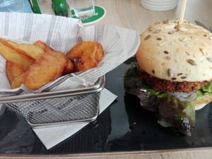 Vegan burger​ :) at Cervecería Passion in Gran Canaria