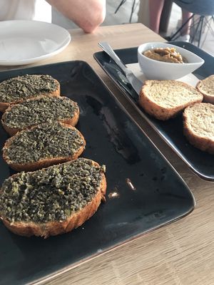 Olive spread and eggplant hummus  at Cervecería Passion in Gran Canaria