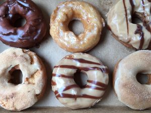 Wake n Bake vegan donut choices - tasty! at Wake N Bake Donuts in Wilmington