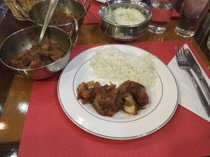 Vegan tikka masala with plain rice at Curry Park in Crete