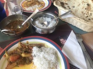 Vegan curries and vegan naan bread. at Curry Park in Crete