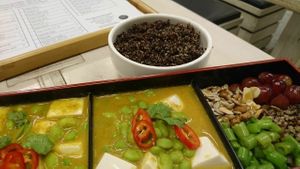 black quinoa and tofu with curry. at The Bento People in Central Singapore