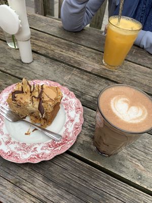 Vegan banana bread, hot chocolate and orange lavender lemonade.   at Bakeliet Kaffee in Kiel