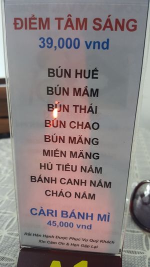 soup menu at Phuc Thien in Ho Chi Minh City