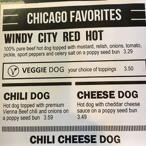 menu at Windy City Red Hots in Frederick