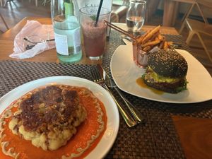 cauliflower steak and mint watermelon juice   at TIME Vegetarian Kitchen in Santo Domingo