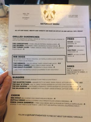 Saturday menu, June 2018 at Grumpy Panda Slice Shop & Deli in Gateshead