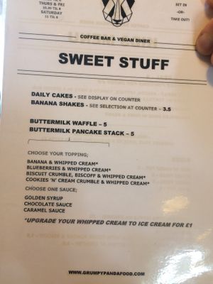 Saturday menu, June 2018, pudding at Grumpy Panda Slice Shop & Deli in Gateshead