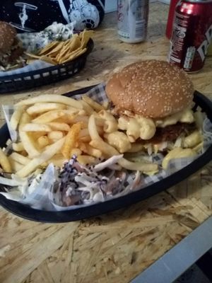 Mac 'n' Stack with fries. at Grumpy Panda Slice Shop & Deli in Gateshead