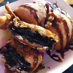 Deep fried Oreos at HWKRMRKT at Grumpy Panda Slice Shop & Deli in Gateshead