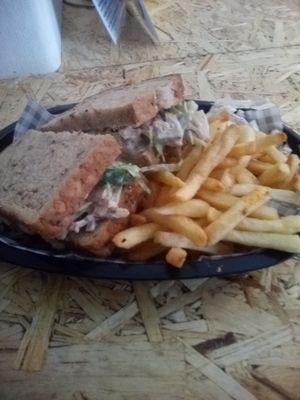 Chik 'n' salad sandwich with chips at Grumpy Panda Slice Shop & Deli in Gateshead