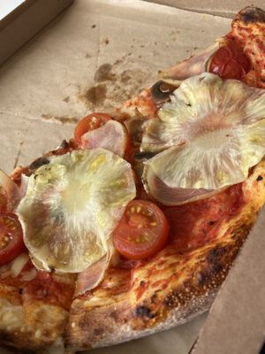 Too thin pineapple and potatoes for my taste but good crust and smiling staff. :) at Behov in Copenhagen