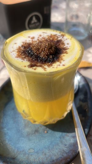 Turmeric lattes  at The Juicery Cafe in Pokhara