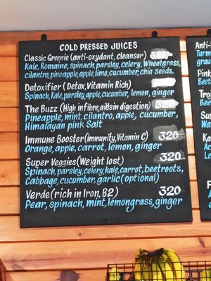 Menu at The Juicery Cafe in Pokhara