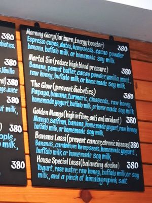 Menu at The Juicery Cafe in Pokhara