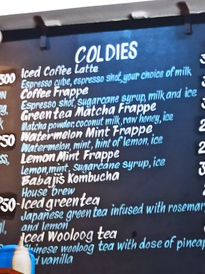 Menu at The Juicery Cafe in Pokhara