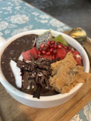 Cacao smoothie bowl  at The Juicery Cafe in Pokhara