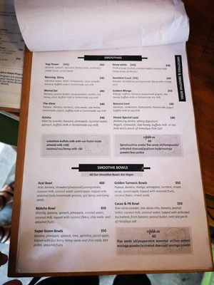 Menu at The Juicery Cafe in Pokhara