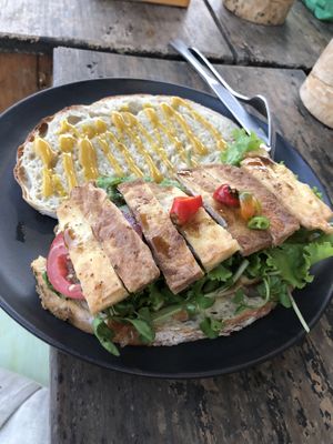 Tofu sandwich vegan at The Juicery Cafe in Pokhara