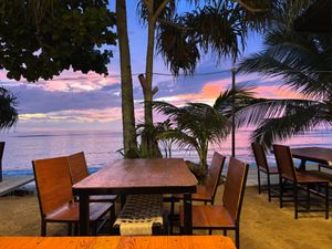 Sunset at dinner at Lanta A&J Klong-Khong Beach Resort in Koh Lanta