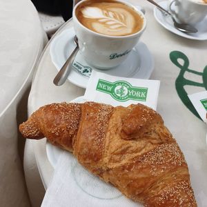 Vegan Croissant with Apricot Jam & Soy Milk Cappuccino at Dolce Pisa in Pisa