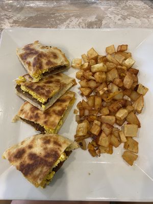 Breakfast quesadilla with sausage at Simply Green Cafe in Ramsey